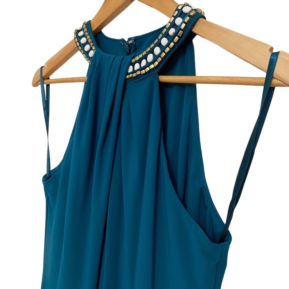 Nine West Blue cerulean Beaded Jewel Neck Cocktail Dress Sleeveless Chic Size 6
